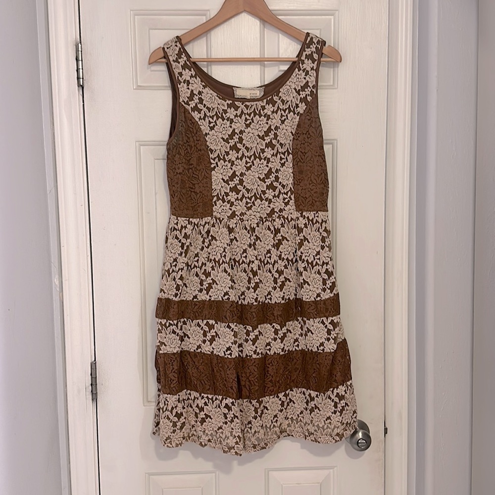A’reve Lace Brown Cream Semi-Formal Dress